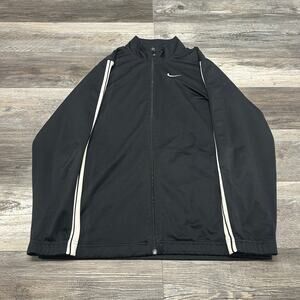 Nike Black White Stripe Mens Large Mini Swoosh Performance Full Zip Track Jacket